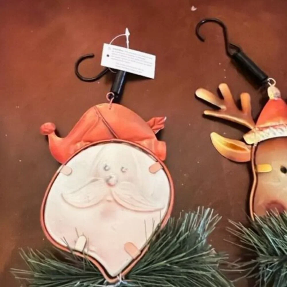 sunset vista desings bouncy Christmas ornametns set of 2 santa and reeindeer met